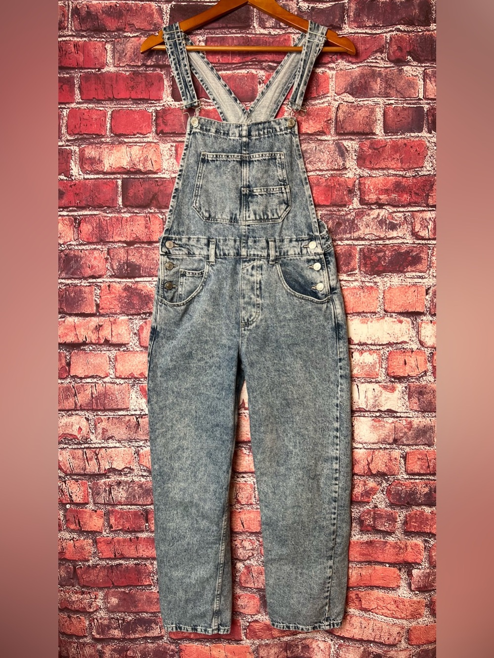 Free People We The Free Ziggy Slouchy Denim Overalls XS Acid Wash
